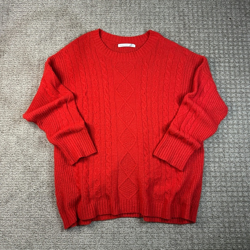 Altar'd State Womens Red Cable Knit Crewneck Oversized Sweater Large